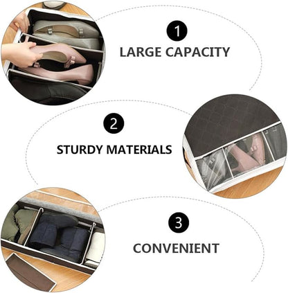 OSALADI Multi-purpose Small Shoe Storage Box with Window Non-woven Portable Shoes Organizer for Closet and Dormitory Space-saving Sectioned Storage Case in Coffee Color