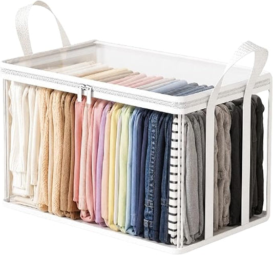 Large Heavy-Duty Thick Plastic Clear Storage Bag for Clothes - Foldable Clear Storage Tote with Reinforced Handles & Zipper for Moving, Dorm, Closet & Underbed Organization (White,1pcs)