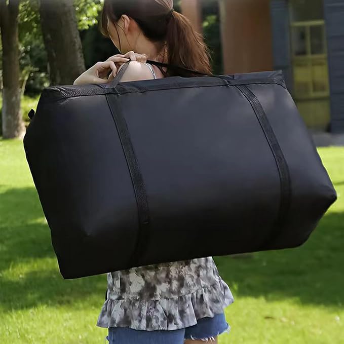 Dorm Packing Bags Black Jumbo Moving Bags Heavy Duty 180L Reusable Comforter Oxford Cloth Size Waterproof Storage Bags (2 Pack)