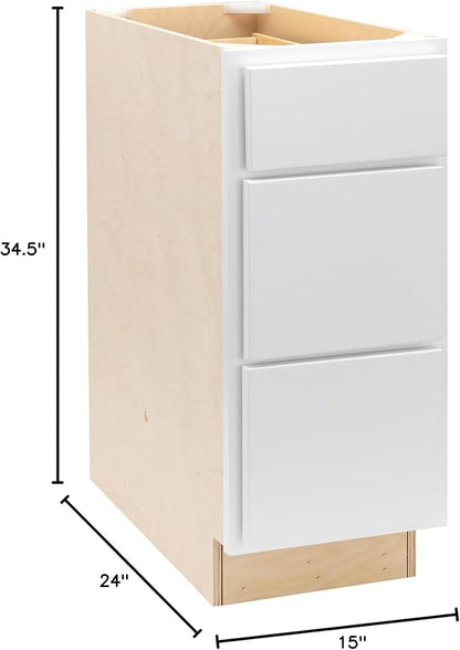 Quicklock RTA (Ready-to-Assemble) | Base Kitchen Cabinets - Shaker Style | Made in America (Pure White, 15" W x 34.5" H x 24" D 3 Drawer Pots and Pans)
