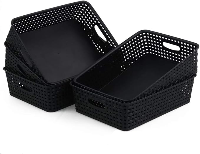 5 Packs Plastic Paper Storage Basket Tray for Office, Black