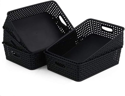 5 Packs Plastic Paper Storage Basket Tray for Office, Black