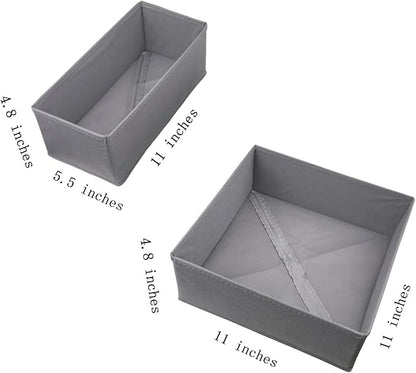 Bructhun Foldable Fabric Drawer Organizer Set 4 Pack Dresser Dividers - Sock Underwear Storage Bins Gray