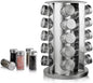 Revolving Spice Rack with 20 Jars, Rotating Spice Rack Organizer with Labels, Polished Stainless Steel with Black Caps, Stainless Steel Spice Carousel for Kitchen Countertop, Cabinet