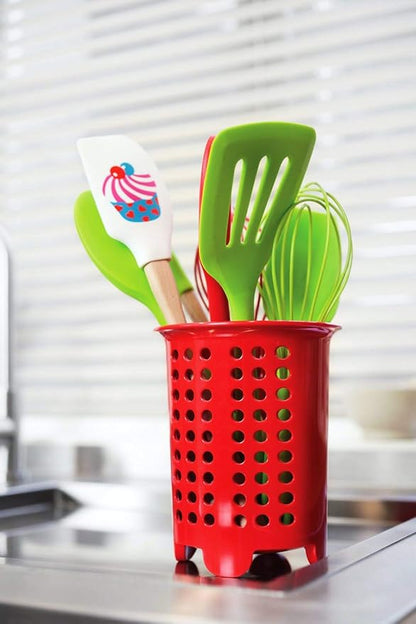 Zeal Cutlery Drainer/Utensil Pot, Melamine, Red, 14 x 14 x 17 cm