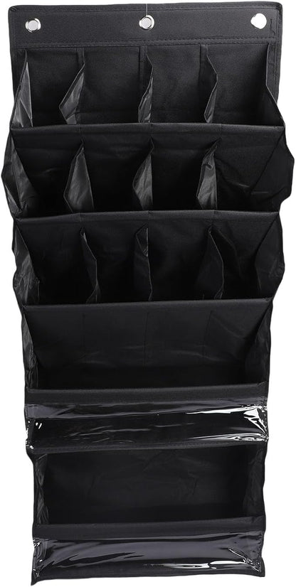 Over The Door Shoe Bag with Pockets | 600D Oxford Fabric Breathable Hanging Storage | Space Saving Shoe Rack for Closet/Dorm/Entryway | Multi - Purpose Organizer, Hooks (Black)