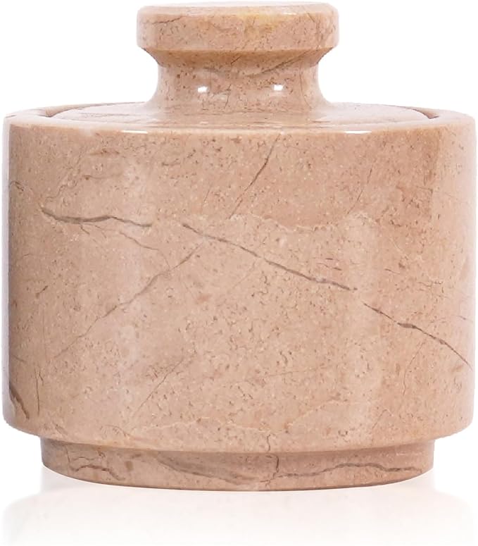 MARBLOUS KRAFTS Marble Salt Cellar with Lid 3" Verona Small Seasoning Dish, Perfect Salt Bowl for Kitchen Countertop Storage, Spice Jars