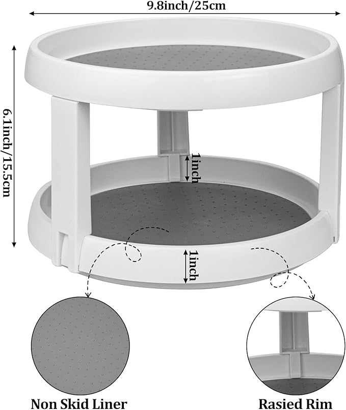 Lawei 2 Pack 2 Tier Lazy Susans Turntable - 10 Inch Pantry Cabinet Lazy Susan Storage Turntable Rotating Spice Rack for Spices, Condiments, Baking