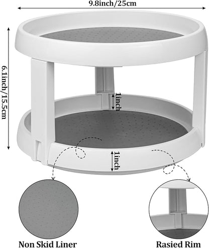 Lawei 2 Pack 2 Tier Lazy Susans Turntable - 10 Inch Pantry Cabinet Lazy Susan Storage Turntable Rotating Spice Rack for Spices, Condiments, Baking