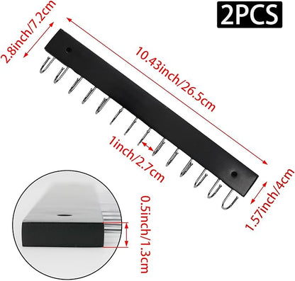 2 PCS Black Hanging Jewelry Organizer, Wooden Wall Mounted Necklace Holder with 28 Hooks, Jewelry Display Hangers, Coat Rack Belt Organizer for Bags, Ties, Keys(Black)