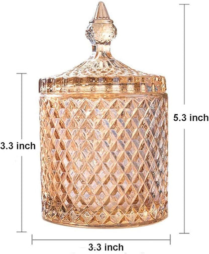 Colorful Home Decorative Jar Qtips Holder Dispenser Glass Storage Container Bathroom Counter Vanity Organizer for Bath Salts/Swabs/Rounds Makeup Sponges Toothpick Jewelry (Amber,10 oz，2
