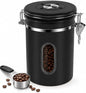 Black Coffee Canister Airtight 22oz Stainless Steel Coffee Bean Storage Container with Date Tracker, Window & One-Way CO2 Valve, Kitchen Coffee Jar for Beans, Ground Coffee, Tea, Sugar, Rice