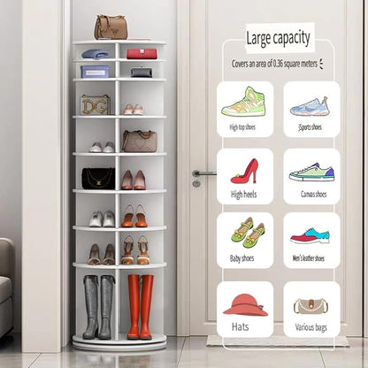 8 Tiers Rotating Shoe Rack Tower, Spinning Shoe Tower Display Lazy Susan, Revolving 360° Shoe Rack Storage Round Carousel, Vertical Handbag Rotate Shoes Closet Organization