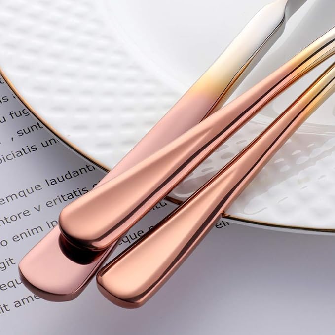 Fine Flatware Set, Baikai 20 Pieces Silverware Cutlery Sets, Stainless Steel Gradient Rose Gold Kitchen Tableware Utensils Service for 4, Dishwasher Safe