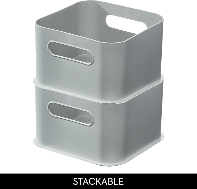 InterDesign iDesign Storage Bins with Handles - Organize Kitchen, Bathroom, or Home Office - Set of 4 - Gray