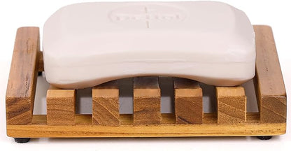 Slotted Bar Soap Holder Teak Wood by HTB, Kitchen Wooden Sponge Holder, Self Draining Soap Dish for Shower, Sink, Bathroom, Bathtub, RV