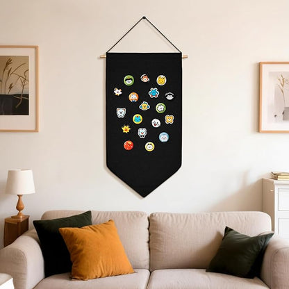 Pin Wall Display Banners,Badge Collection Banner Wall Canvas Banners Hanging Brooch Pin Organizer for Badges,Buttons,Pins,Patches (Black)