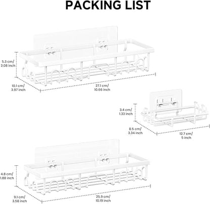 Shower Caddy, 3 Pack Shower Shelves for Inside Bathroom, Rustproof Adhesive Bathroom Organizer with Soap Holder, No Drilling Washroom Organizers and Storage for Bathtub Room/Kitchen/Home, White