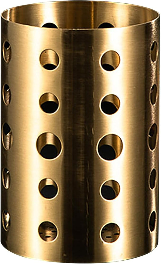 Stainless Steel Utensil Holder, Gold Utensil Holder, Metal Drying with Drain Holes, Chopstick Holder for Kitchen Counter Cooking Countertop