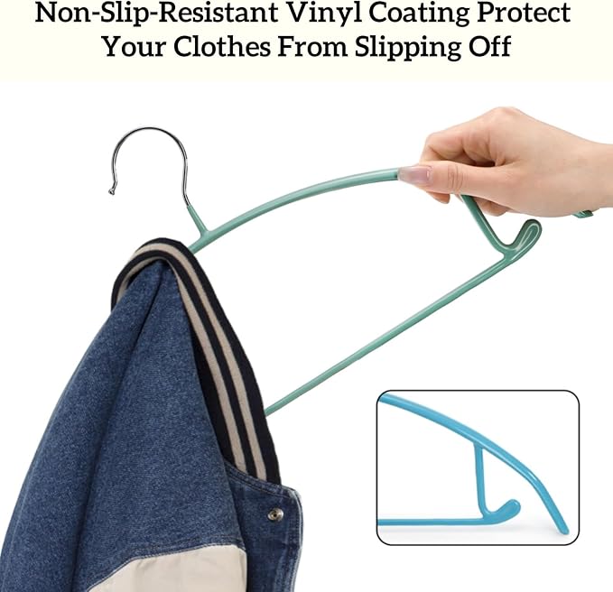 ZAVOOS 14 Pack Clothes Hanger, 16.5'' Non Slip PVC Coating Metal Sweater Hangers, No Shoulder Bumps, Heavy Duty Colorful Coat Suit Pants Hanger for Closet, Space Saving Organizer, 7 Colors
