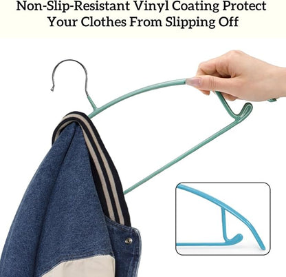 ZAVOOS 14 Pack Clothes Hanger, 16.5'' Non Slip PVC Coating Metal Sweater Hangers, No Shoulder Bumps, Heavy Duty Colorful Coat Suit Pants Hanger for Closet, Space Saving Organizer, 7 Colors