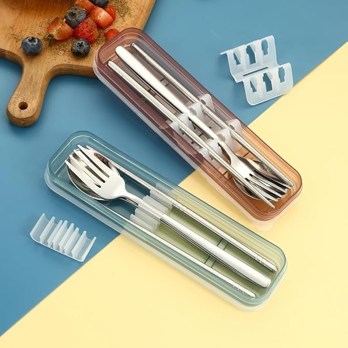 4 Pack Travel Utensil Holder Carrying Case with Slot Stand Storage Box Organizer for Outdoor Reusable Tableware Kit Portable Flatware Cutlery Set Camping Knife Fork Spoon Chopsticks Utensils