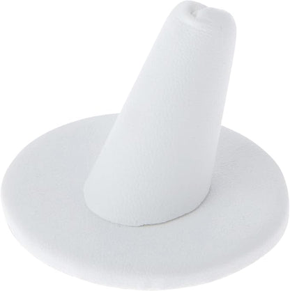 Plymor White Faux Leather Ring Finger Display, Single on Round Base, 2" W x 2" D x 1.25" H
