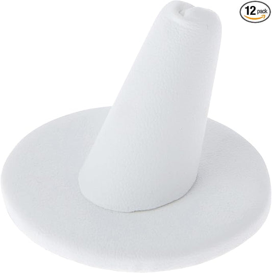 Plymor White Faux Leather Ring Finger Display, Single on Round Base, 2" W x 2" D x 1.25" H (Pack of 12)