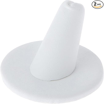 Plymor White Faux Leather Ring Finger Display, Single on Round Base, 2" W x 2" D x 1.25" H (Pack of 2)