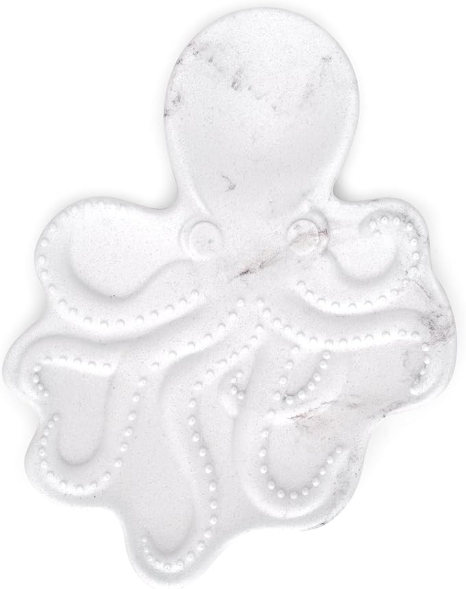 ZAWUU Resin Draining Octopus Soap Dish with Embossed Design – Multiuse Holder for Bathroom & Kitchen (White Marble, Octopus)