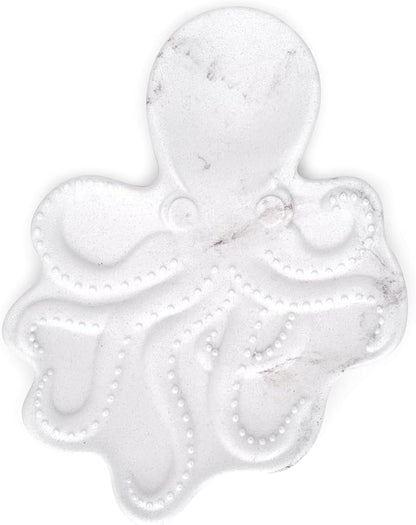 ZAWUU Resin Draining Octopus Soap Dish with Embossed Design – Multiuse Holder for Bathroom & Kitchen (White Marble, Octopus)