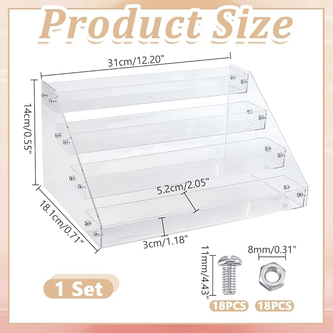 4 Layers Acrylic CD Holder CD Cases Cosmetic Storage Holder Nail Polishes Organizer Shelf Acrylic Makeup Display Rack Stand Clear Cosmetic Display Shelf for DVD Case Makeup Jewelry