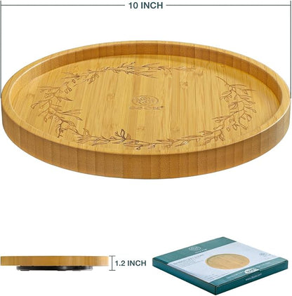 Bamboo Lazy Susan Turntable Organizer 10", Decor Your Kitchen with Elegant Engraved Patterns, Effortless Spinning with Big Roller, Ideal for Cabinet, Pantry, Countertop, and Table Organization