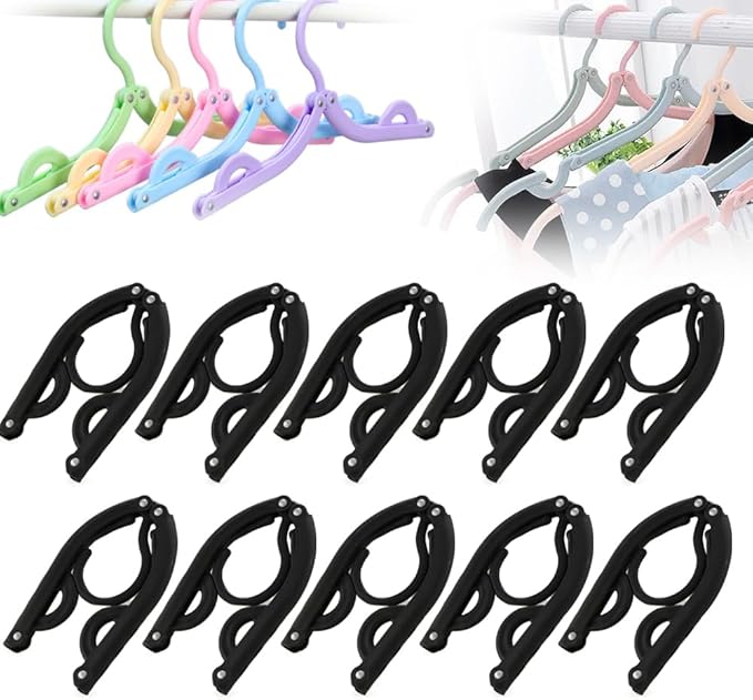 20PCS Multifunctional Plastic Folding Hanger, Retractable Portable Travel Hangers, Foldable Coat Hanger Folding Hangers for Traveling, Space Saving Clothes Hangers Portable Travel Hangers (Black)
