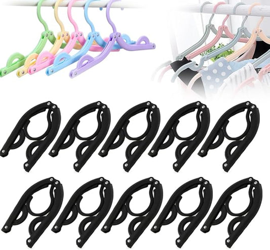 20PCS Multifunctional Plastic Folding Hanger, Retractable Portable Travel Hangers, Foldable Coat Hanger Folding Hangers for Traveling, Space Saving Clothes Hangers Portable Travel Hangers (Black)