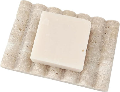 Travertine Soap Dish, Marble Self Draining Soap Holder, Sponge Holder for Bathroom, Sink, Kitchen, Jewelry Ring Dish (Beige), MSD100