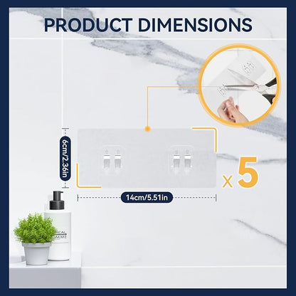 YASONIC 5-Pack Shower Caddy Adhesive Replacement - Transparent Shower Adhesive Strips, No Drilling Hooks for Bath Storage Shelves, Kitchen Racks, Basket & Soap Holder