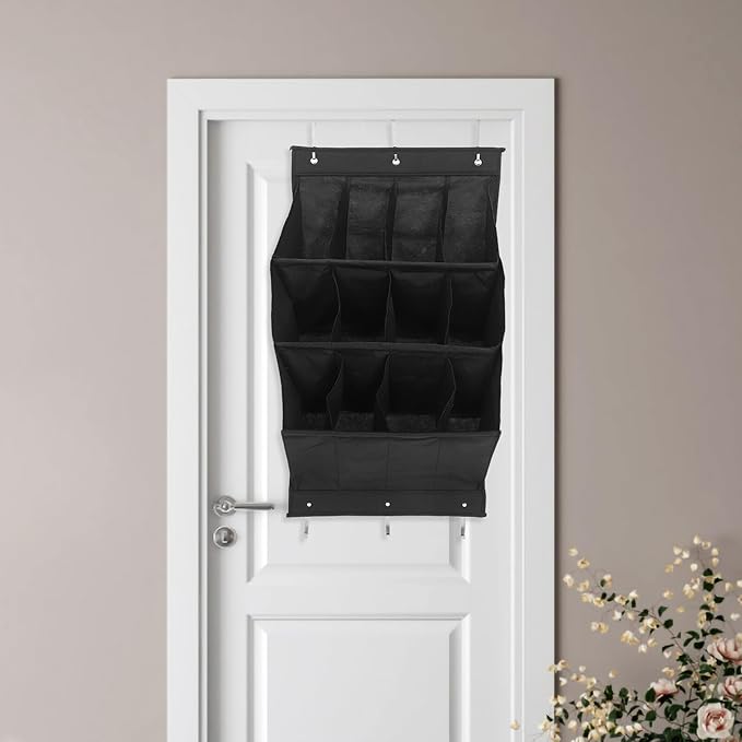 FOMIYES The Door Shoe Organizer with 12 Large Pockets, Wall Mounted Hanging Shoe Rack, Foldable Black Storage Bag for Closet Doors and Narrow Hallways