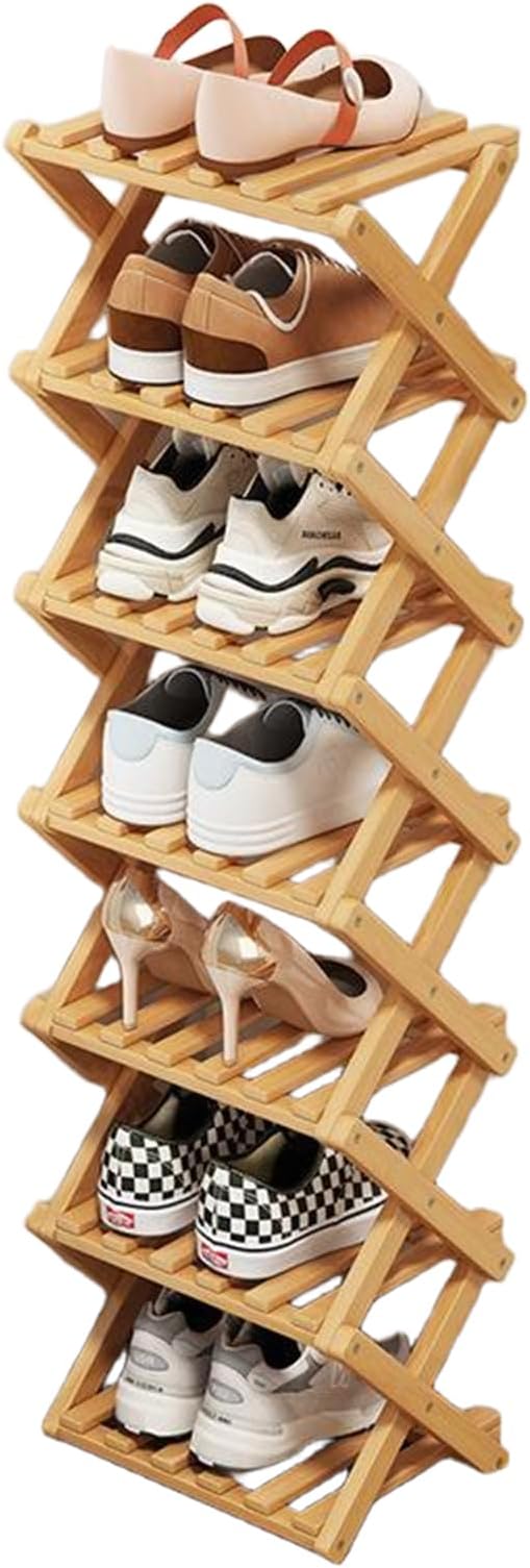YYW Bamboo Shoe Rack for Entryway, Free Standing Shoe Racks Shelf Closet, Widen Foldable Vertical Shoe Storage Organizer for Living Room