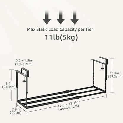 Expandable Shoe Rack Organizer for Cabinet, Adjustable Hanging Under Shelf Storage, Sturdy Round Tube Design, Space Saving Shoe Shelf for Closet, Entryway, Laundry Room, Black