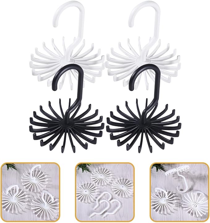 SEWACC 2pcs Rotating Neck Tie Holder Rotatable Plastic Closet Tie Hanger Belt Scarf Organizer Hooks Space-Saving Necktie Rack for Home Storage