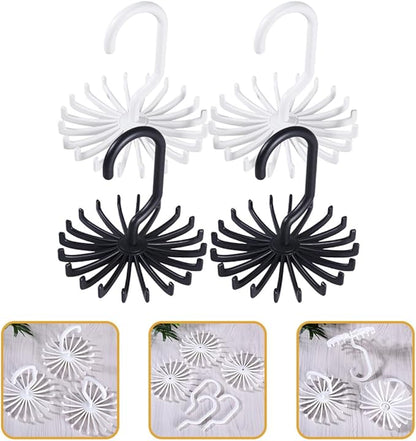 SEWACC 2pcs Rotating Neck Tie Holder Rotatable Plastic Closet Tie Hanger Belt Scarf Organizer Hooks Space-Saving Necktie Rack for Home Storage