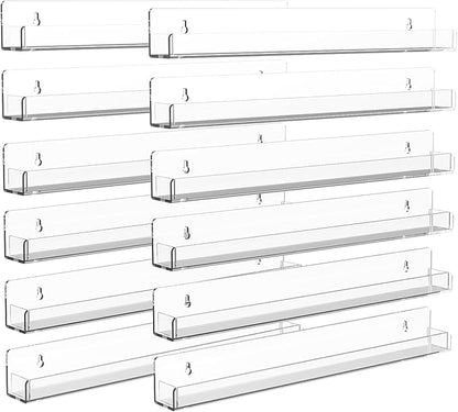 Nail Polish Shelf Wall 15 Inch Acrylic Clear Rack Sunglass Organizer Multi-Purpose Floating Shelves for Beauty Salons Retailer Dressing Room (12 PCs)