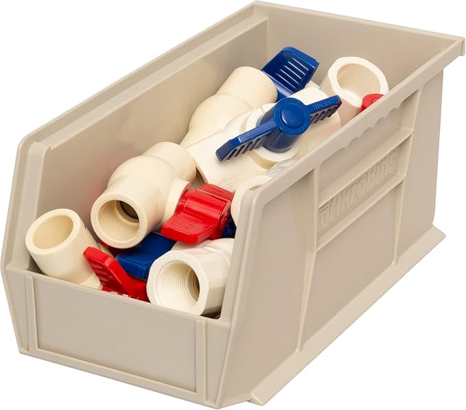 Akro-Mils 30230 AkroBins Plastic Storage Bins, Space-Saving Stackable Bins for Garage, Pantry, Craft Organization, 11" x 5" x 5", Stone, 12-Pack