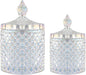 R FLORY 2 Pack Qtip Holder Glass Apothecary Jars with Lids Bathroom Storage Organizer for Cotton Swabs, Balls, Pads, Floss Picks, Vanity Storage Containers for Makeup, Candy, Jewelry (10+24oz, Dazzle)