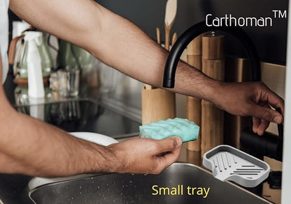 Silicone Soap Tray, Soap Dish with Drain Spout, Bathroom and Kitchen Sink Counter Organizer, Sponge Holder, Tray Perfect for Dispenser, Scrubber, Bottle, Cup on Sink, Tub or Counter - 2 Pack