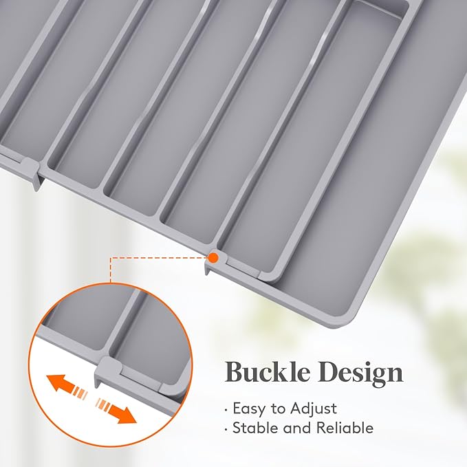 Lifewit Silverware Drawer Organizer, Expandable Utensil Tray for Kitchen, BPA Free Flatware and Cutlery Holder, Adjustable Plastic Storage for Spoons Forks Knives, 10.9"-17.5" x 13.7", Gray