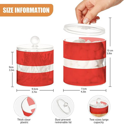 DOMIKING Danish Flag 2 Pack Bathroom Canisters Cotton Swab Holder Dispenser Plastic Cotton Ball Jar Acrylic Storage Containers for Cotton Ball Floss Picks Hair Clips