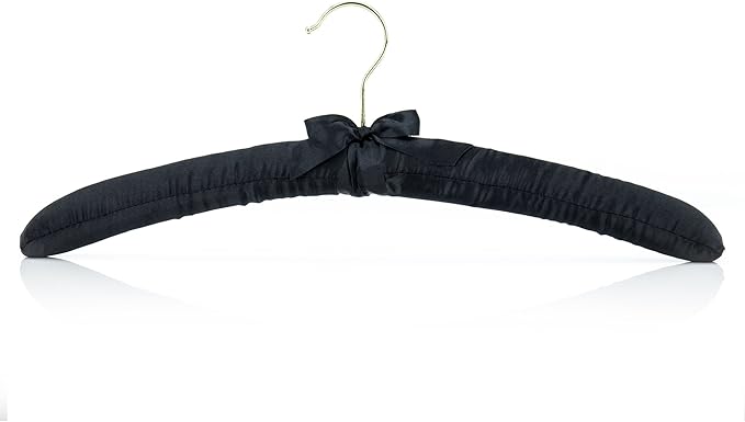 HANGERWORLD 5 Black 17inch Classic Satin Padded Hangers for Wedding Dress Non-Slip with Gilt Hook