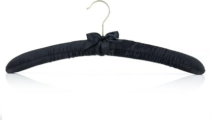 HANGERWORLD 5 Black 17inch Classic Satin Padded Hangers for Wedding Dress Non-Slip with Gilt Hook